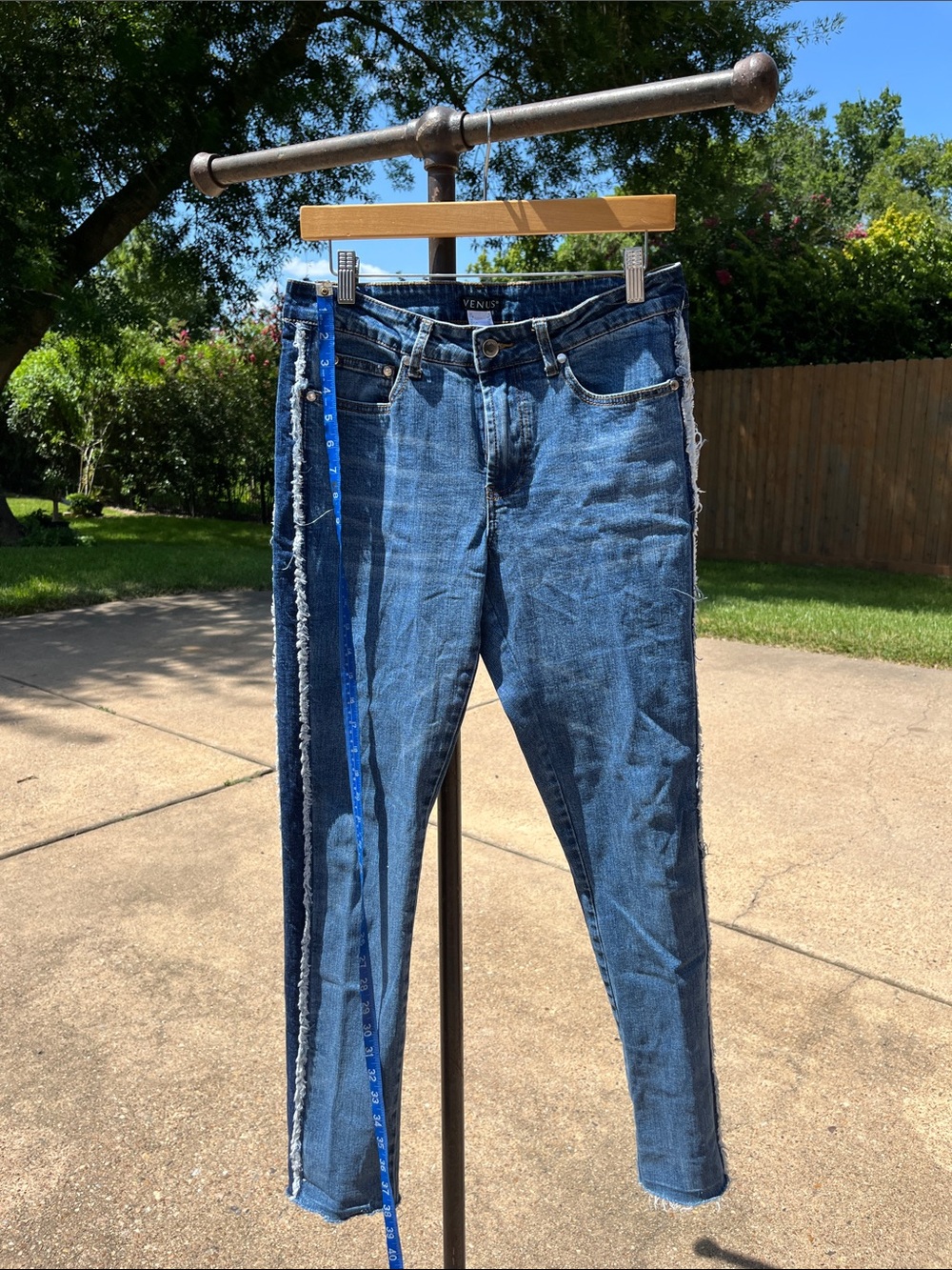 VENUS Dark Blue Skinny Jeans with Frayed Side Detail